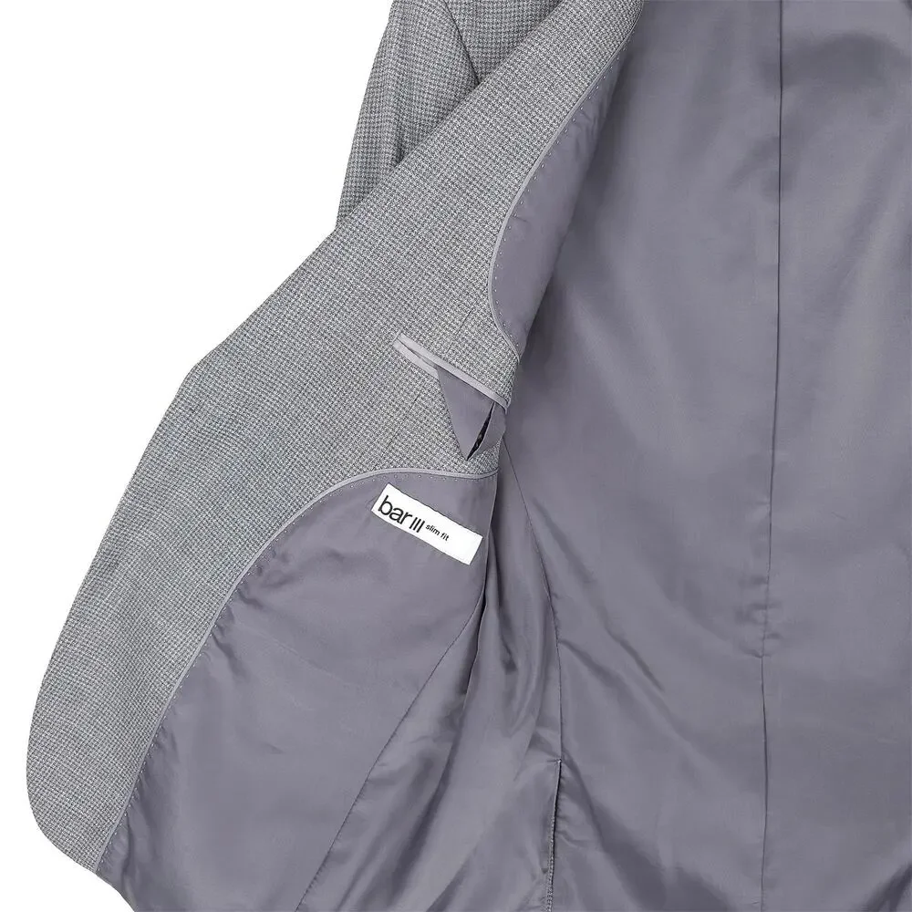 Bar III Mens Slim Fit Sport Coat Blazer 38R Grey Micro Check Stretch NWT